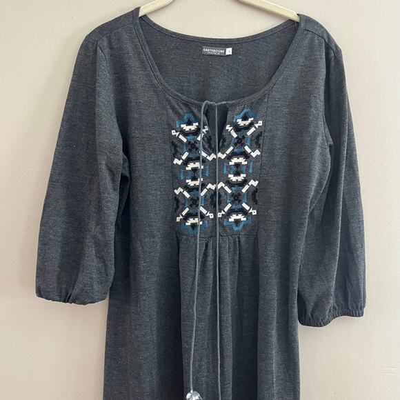 Earthbound Trading Co. Dresses & Skirts - Earthbound Hippie Boho Swing Gray Dress Tassels-Size Large